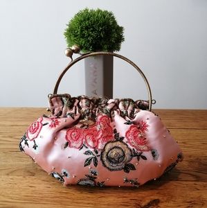 Vintage pink beaded Chinese inspired clutch